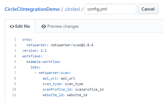 CircleCI Orb registry page showing Invicti orb with sample YAML code for config.yml
