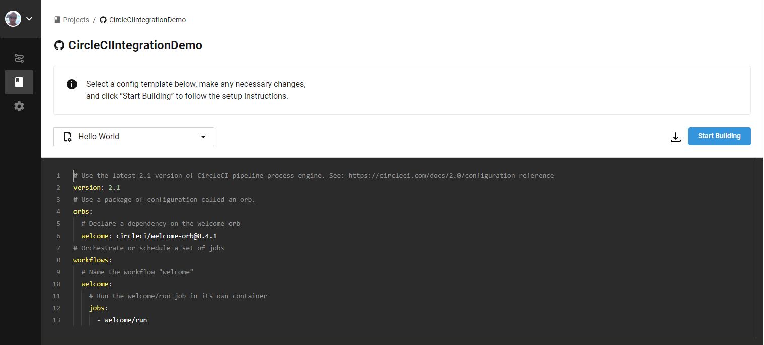 CircleCI projects page showing project list and setup options