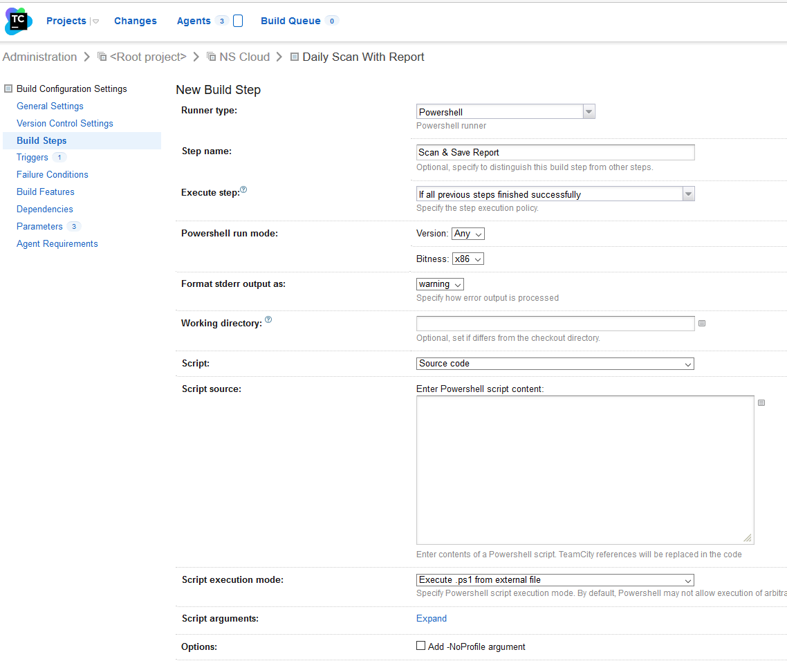 Create PowerShell build step