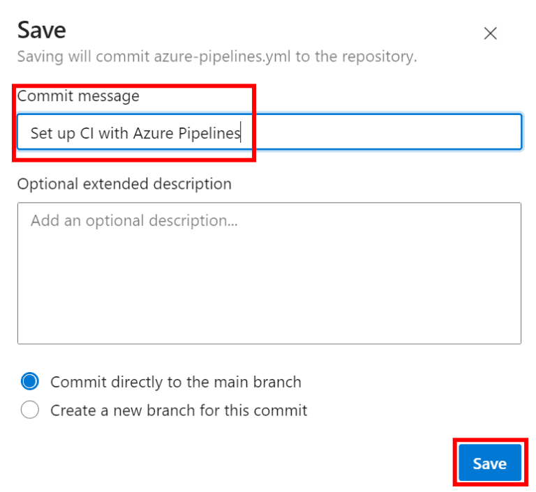 Create Pipeline wizard showing Azure Repos Git selection and project configuration