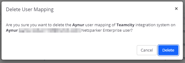 Delete user mapping confirmation dialog with Delete button
