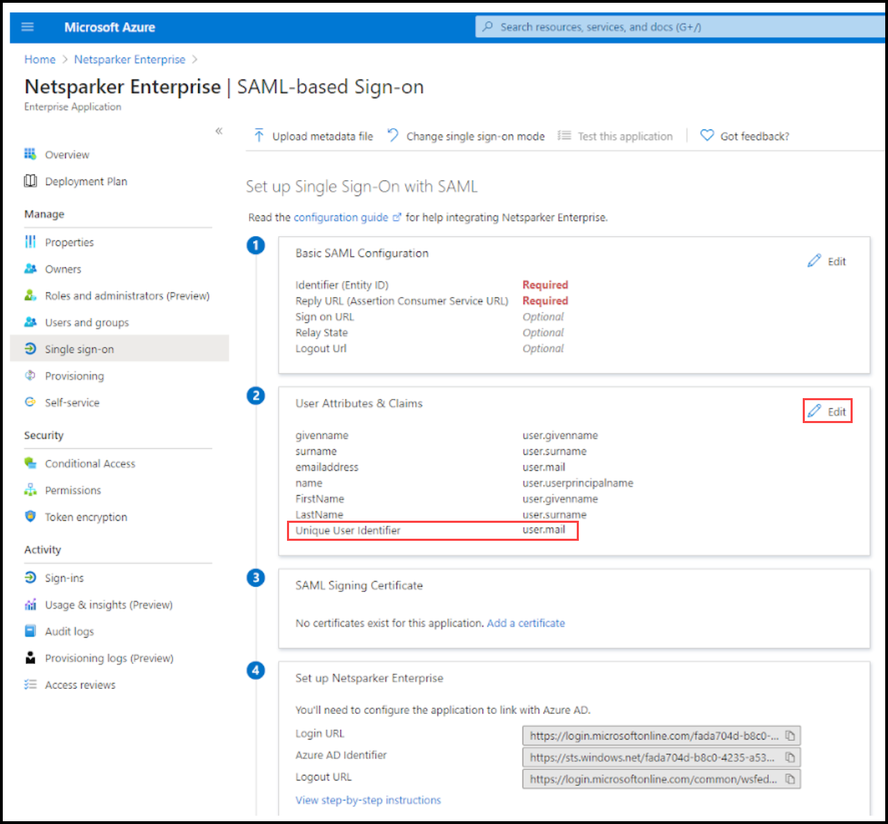 Entra ID User Attributes & Claims configuration