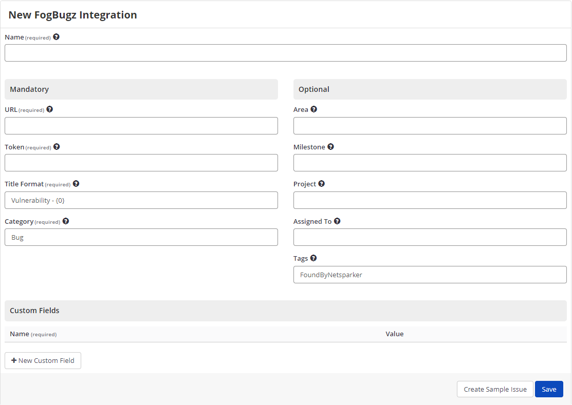 Issue Tracking Systems section displaying FogBugz integration option