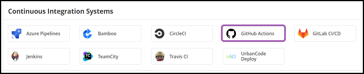 Invicti Enterprise New Integration page showing GitHub Actions selection from Continuous Integration Systems