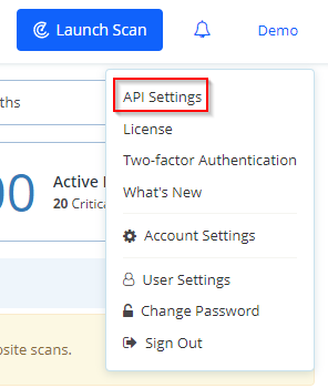 Navigation to API Settings from user profile dropdown in Invicti Enterprise