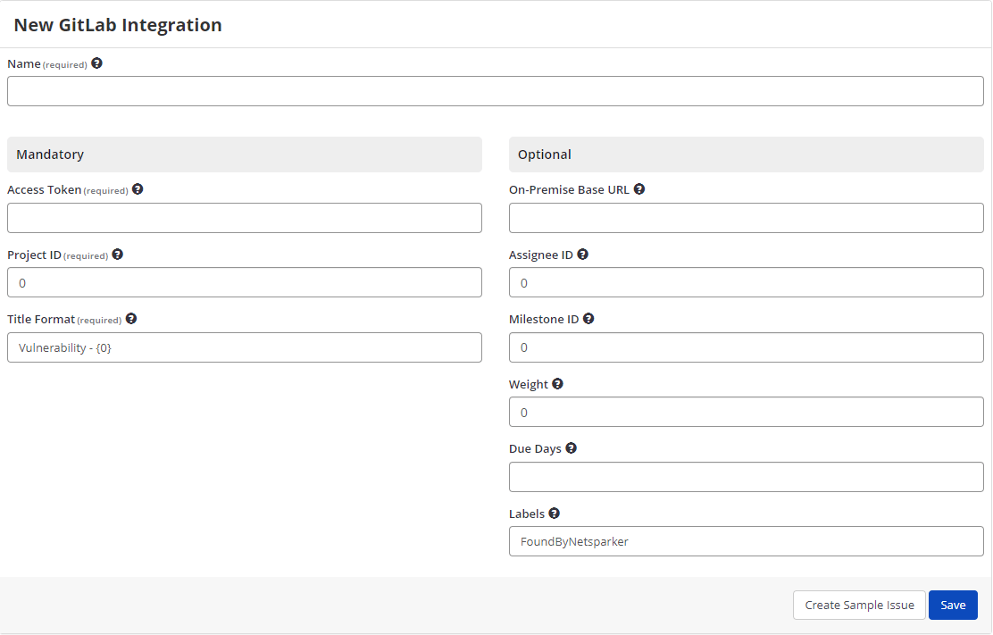 Issue Tracking Systems section showing GitLab Issues integration option selection