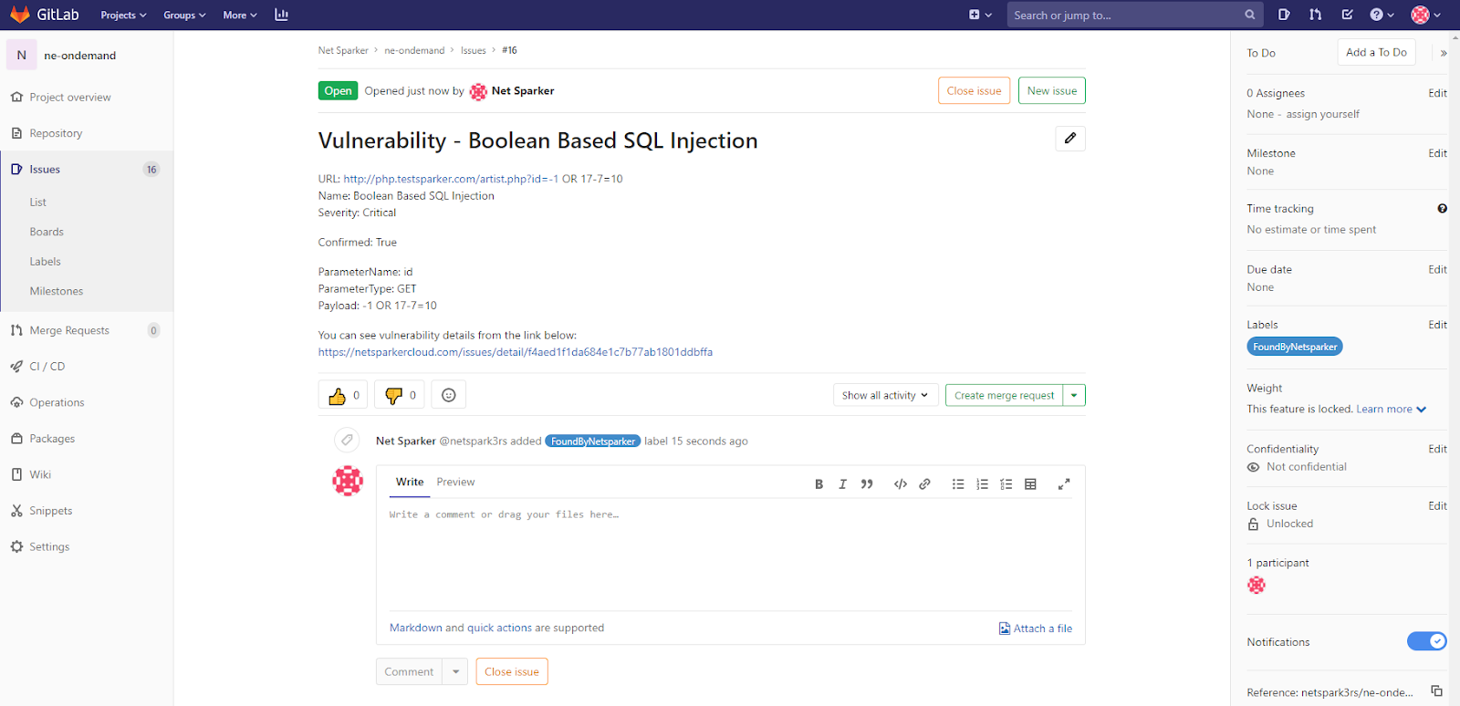 GitLab integration menu