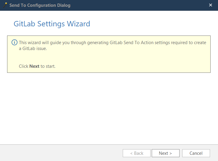 Configure Send To wizard launch button for guided GitLab integration setup