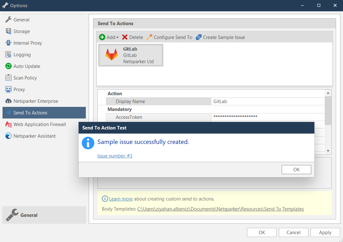 GitLab wizard integration test completion with successful sample issue creation