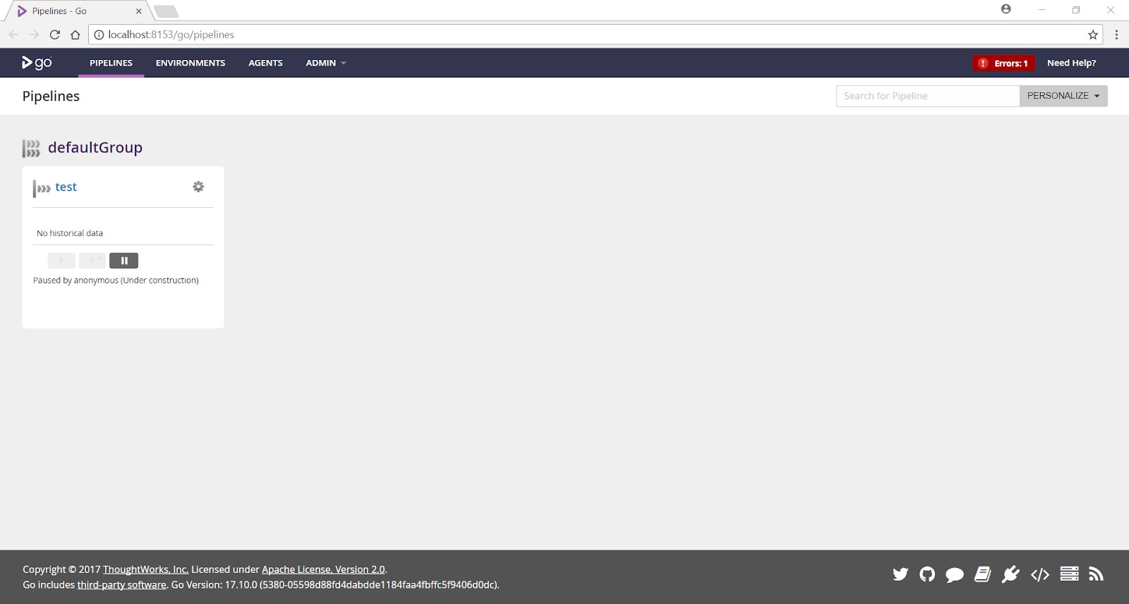 GoCD main interface showing pipelines dashboard