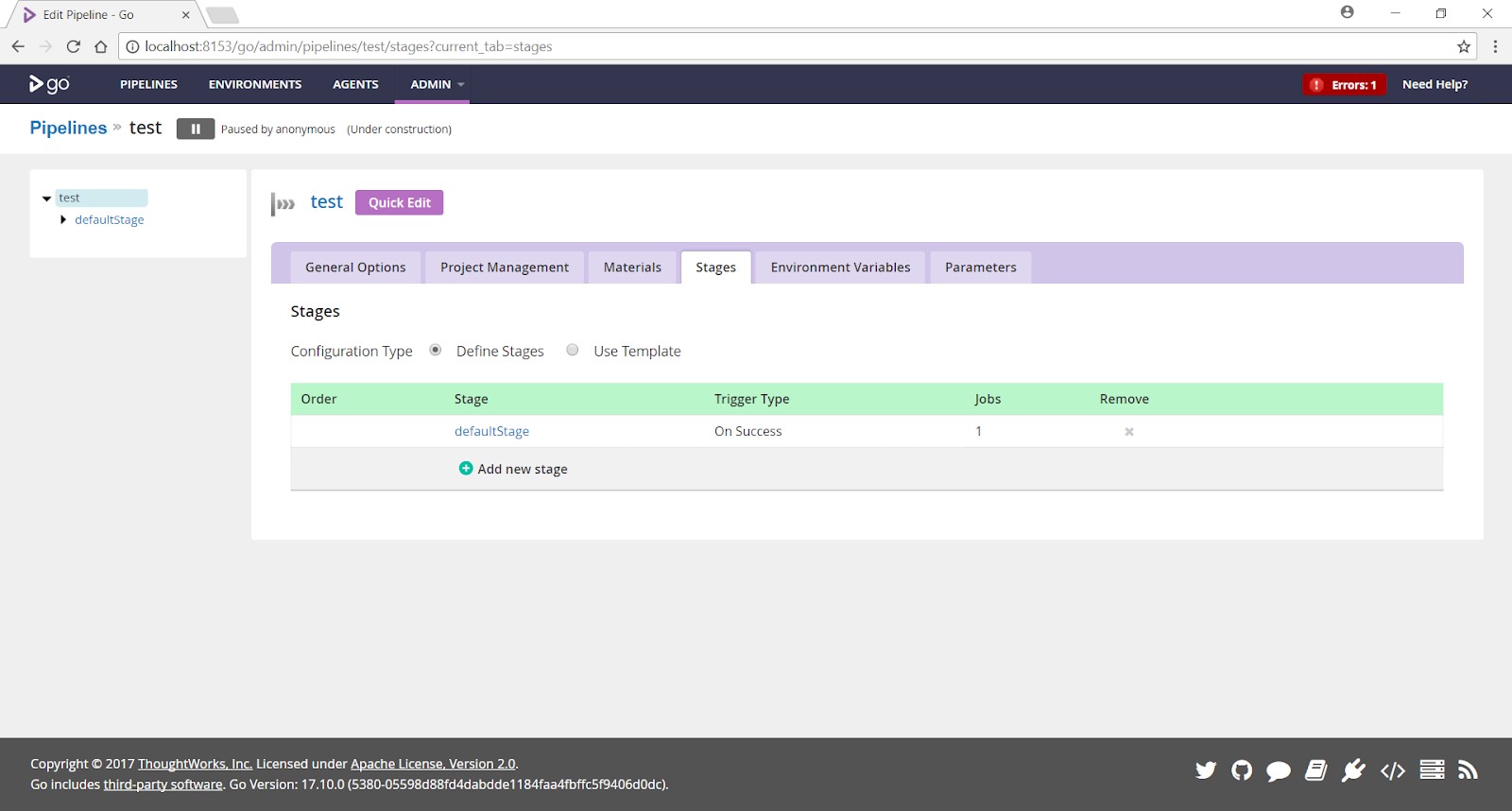Accessing pipeline settings from GoCD pipelines window