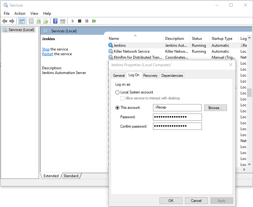 Enter your Windows account name and password