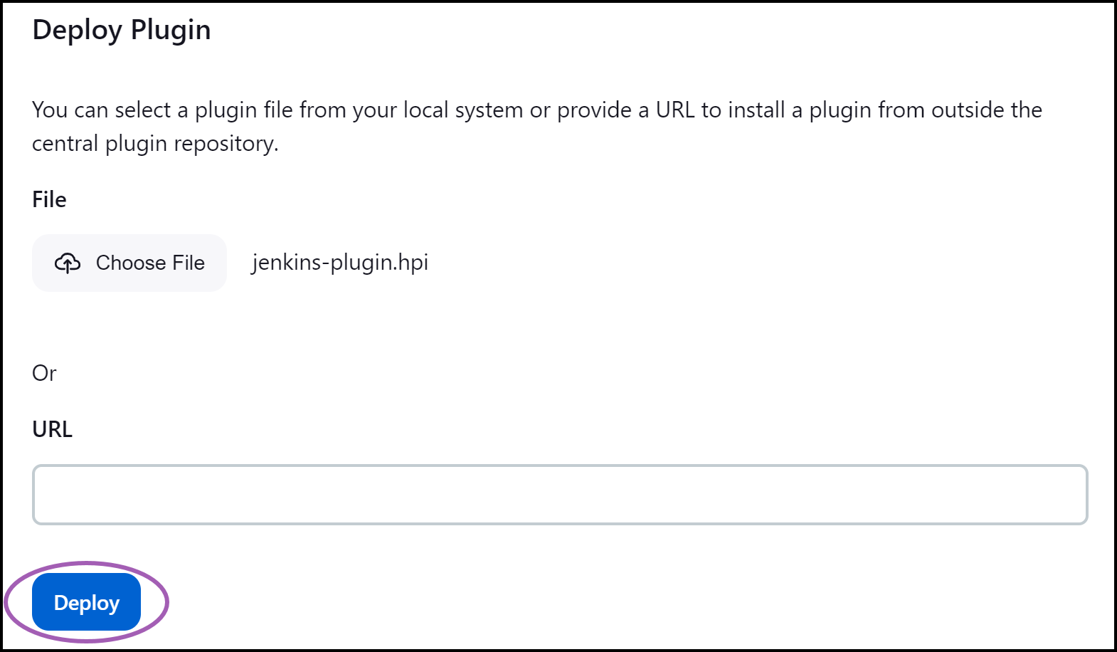 Jenkins plugin deployment interface with Deploy button for installing Invicti Enterprise plugin