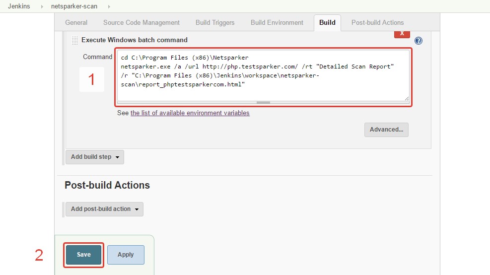 Adding Windows batch command build step in Jenkins