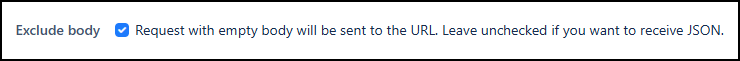 Jira webhook configuration showing exclude body checkbox enabled