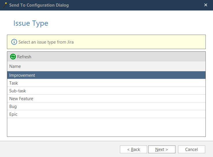 Jira wizard project selection step showing available projects for integration