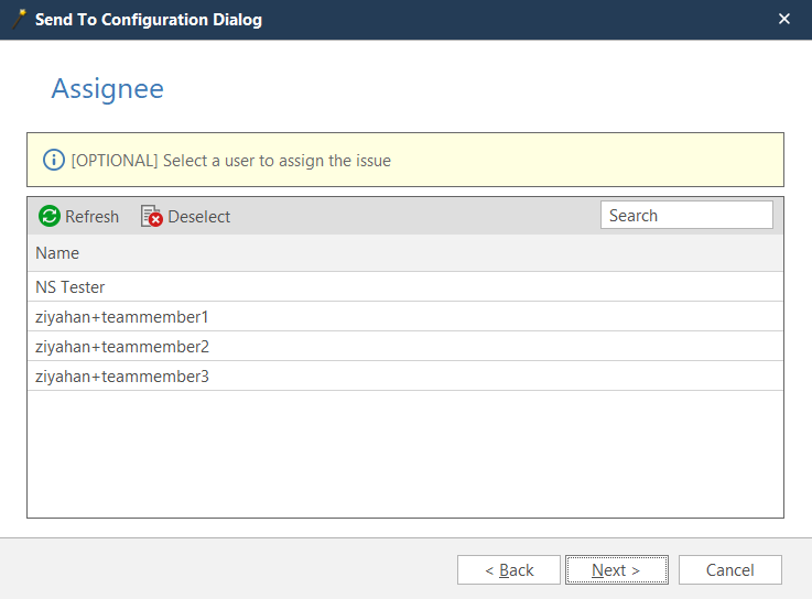 Jira wizard reporter and assignee selection steps for issue assignment