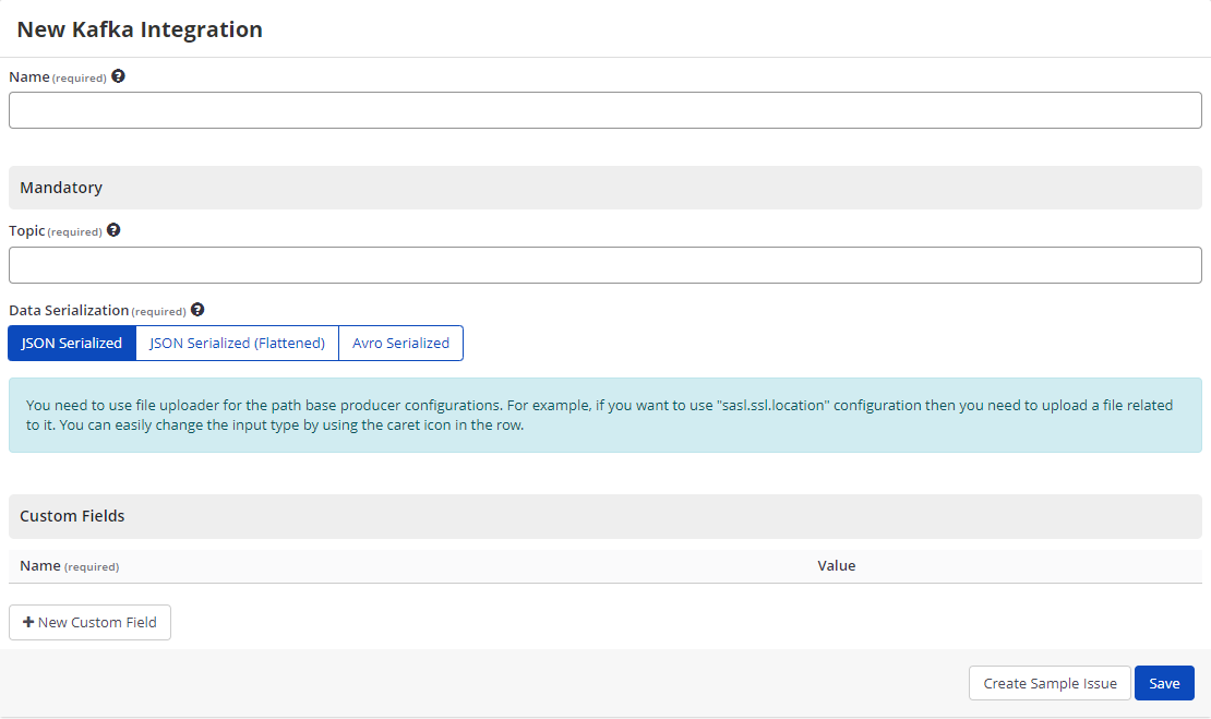 Kafka selection from the issue tracking systems integration options