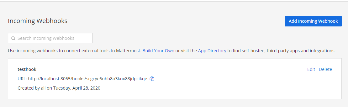 Webhook URL configuration in Mattermost