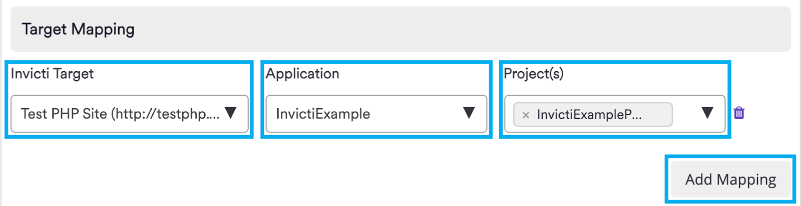 Mapping Invicti Enterprise targets to Mend projects and applications