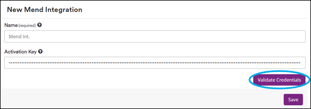 Validating Mend integration credentials