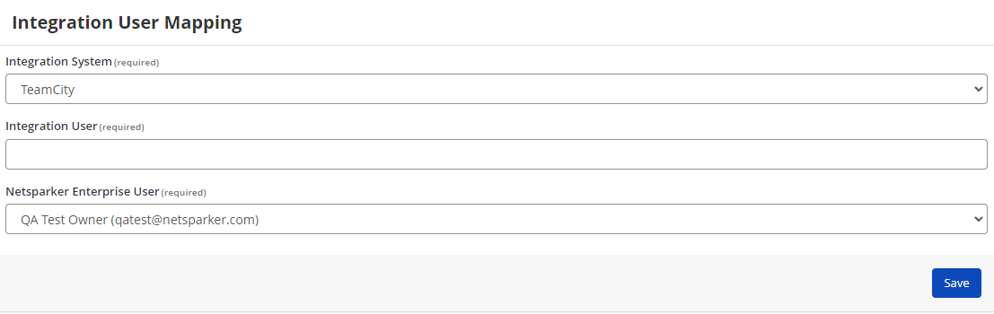 New User Mapping configuration interface showing Integration System dropdown and user field options