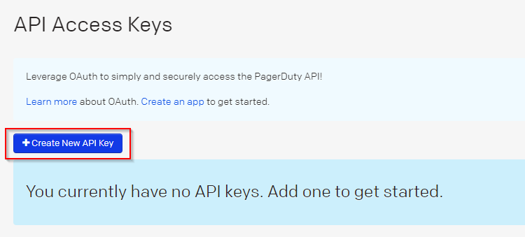 Creating new API key in PagerDuty