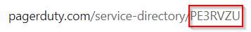PagerDuty service details page showing Service ID in URL