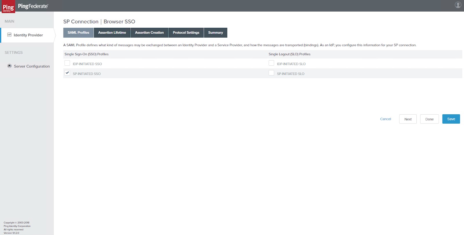 PingFederate SAML Profiles configuration