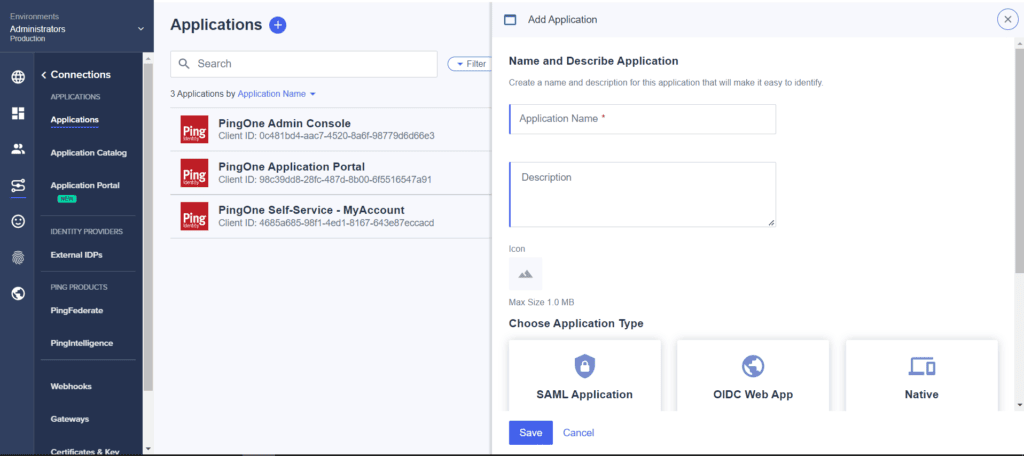Ping Identity Add SAML Application