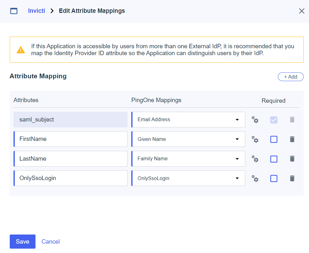 Ping Identity Attribute Mappings