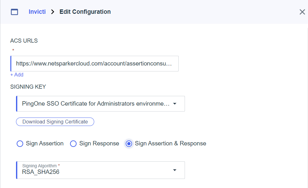 Ping Identity Configuration Tab