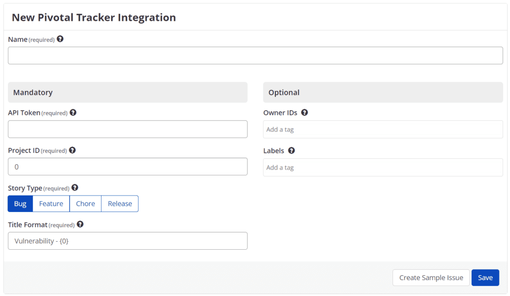 Pivotal Tracker selection from issue tracking systems options