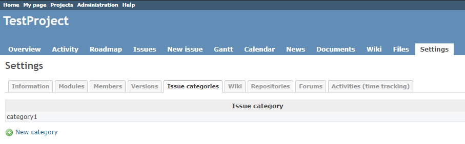 Redmine category settings showing category identifier in browser URL