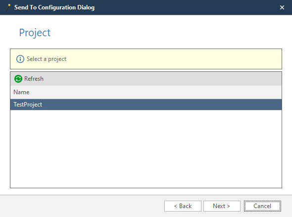 Redmine wizard project selection step showing available projects list