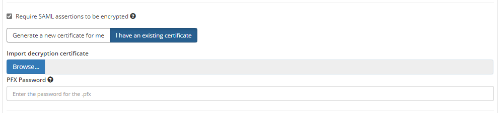 SAML encryption settings