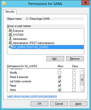 SAML log directory creation