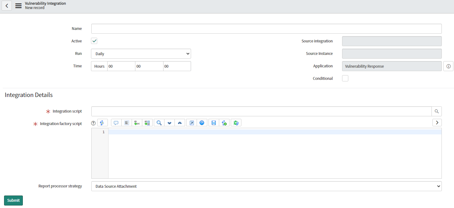 Setting up integration details in ServiceNow with script configuration