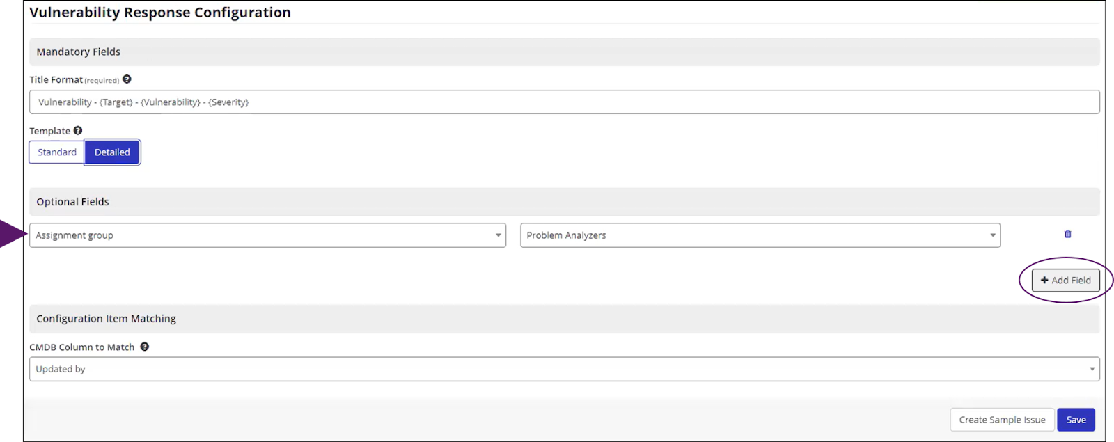 Configuring optional fields and assignment groups for ServiceNow integration