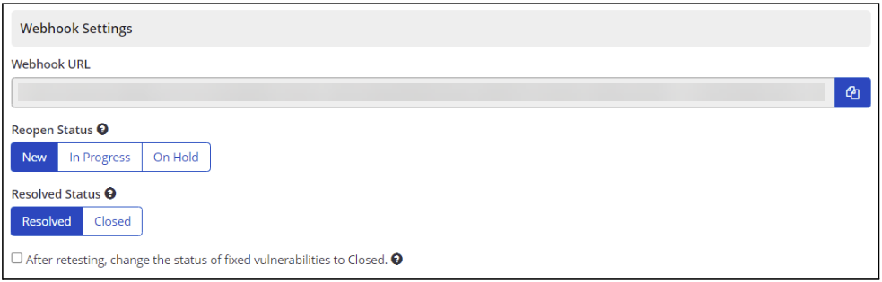 ServiceNow webhook URL configuration and copy to clipboard functionality