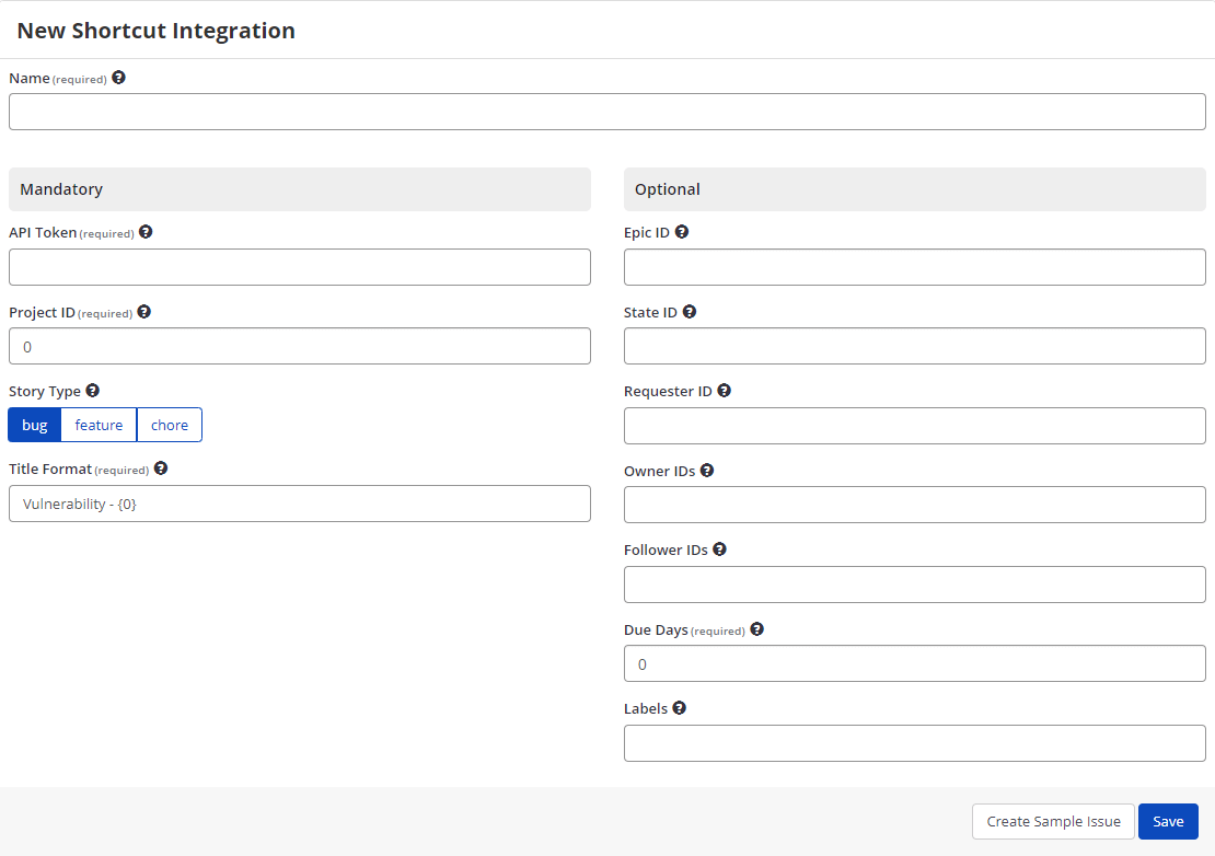 Shortcut selection from issue tracking systems integration options