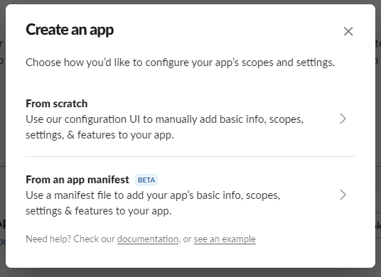 Creating Slack app from scratch