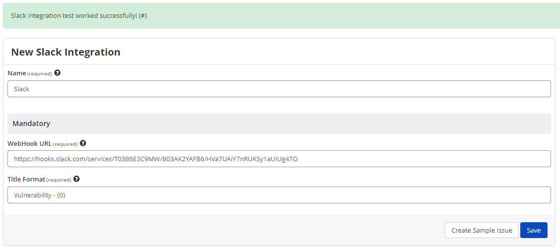 Creating sample issue in Slack integration