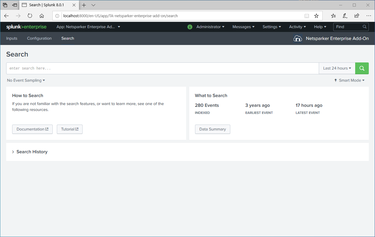 Splunk search interface showing imported vulnerability data from Invicti Enterprise API with filtering options