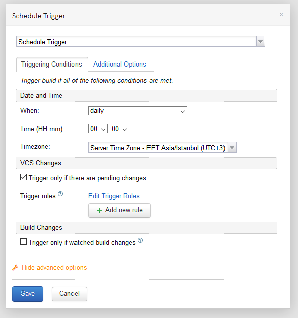 The Schedule Trigger dialog