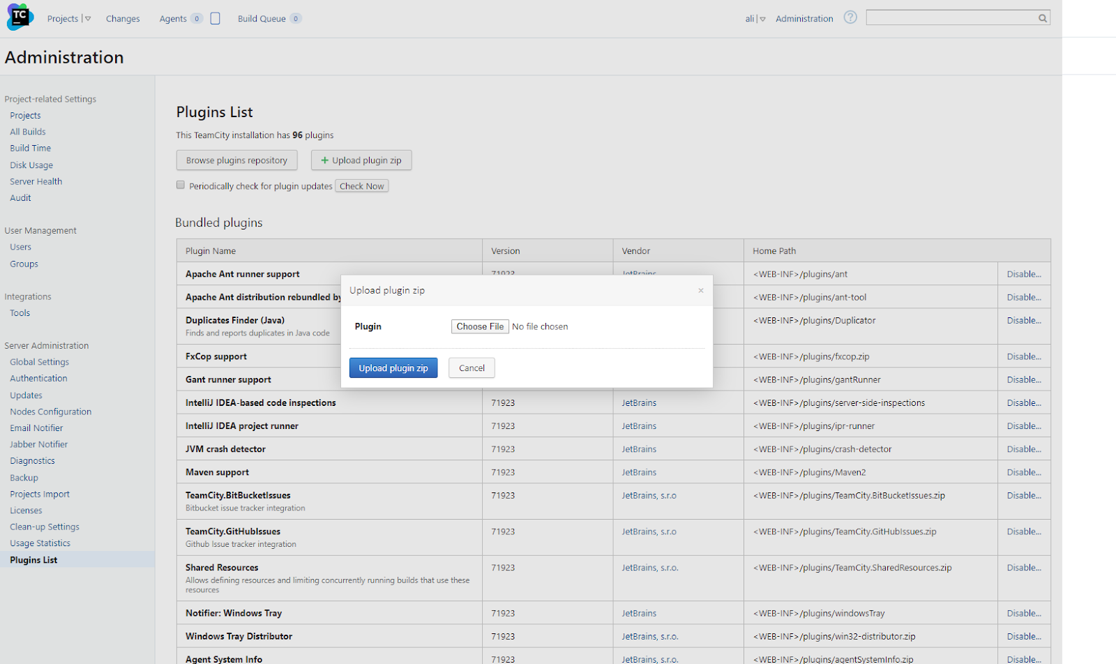 TeamCity upload plugin interface