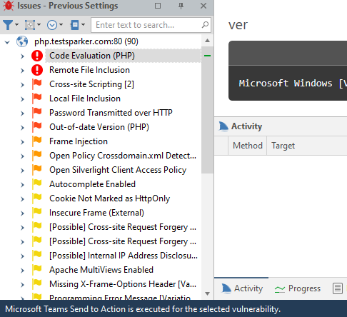 Vulnerability export confirmation dialog with link to view created Microsoft Teams message