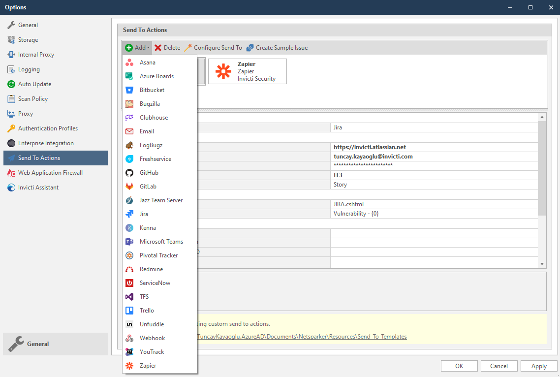 Send To Actions dropdown menu with Microsoft Teams integration option selected