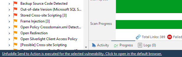 Invicti Standard scan results view showing vulnerabilities ready for export to Unfuddle