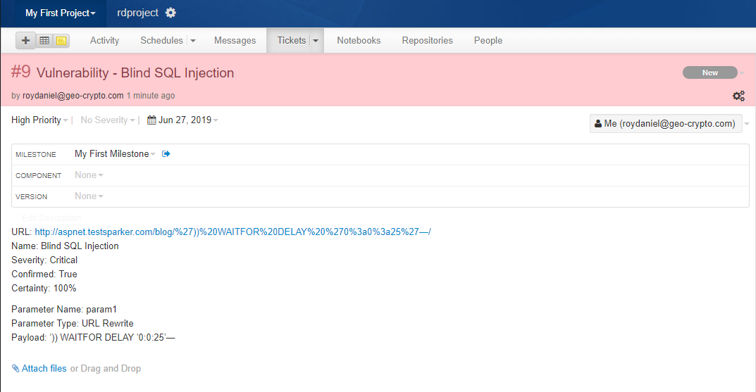 Invicti Standard scan results view showing vulnerabilities ready for export to Unfuddle